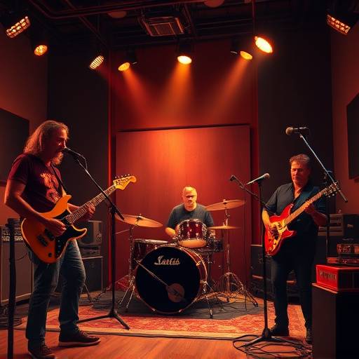 Image d'un groupe de rock enregistrant dans le studio Mélodie