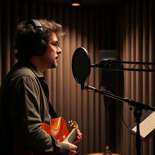 Image d'un musicien enregistrant dans une cabine d'enregistrement chez Studio Mélodie Paris